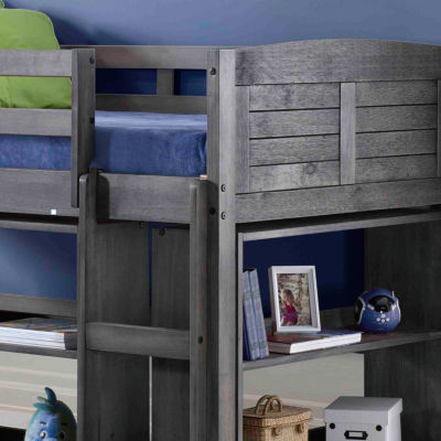 Louver Low Loft Bed with Storage Antique