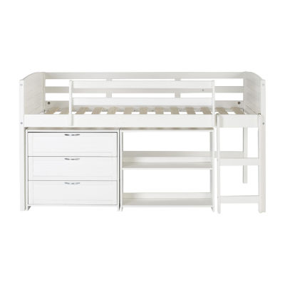 Louvered Low Loft Bed with Storage and Book Case