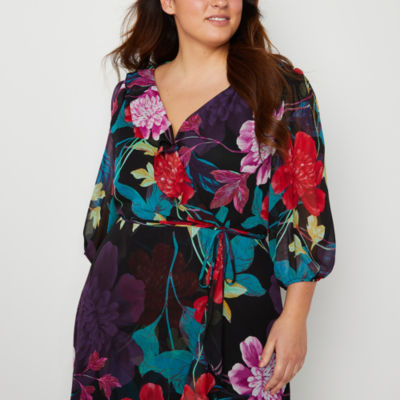 Danny & Nicole Plus 3/4 Sleeve Floral Midi Maxi Dress