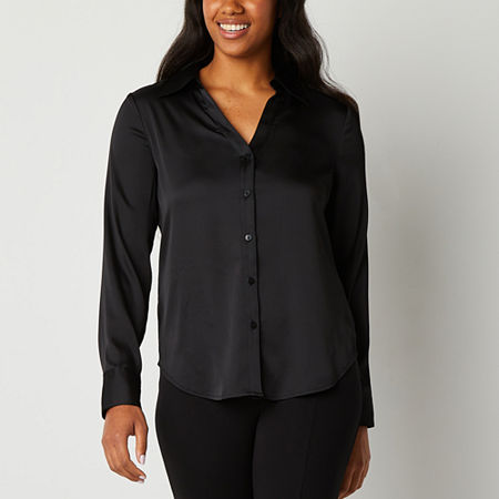 Worthington Womens Long Sleeve Regular Fit Button-Down Shirt, Petite Xx-large, Black