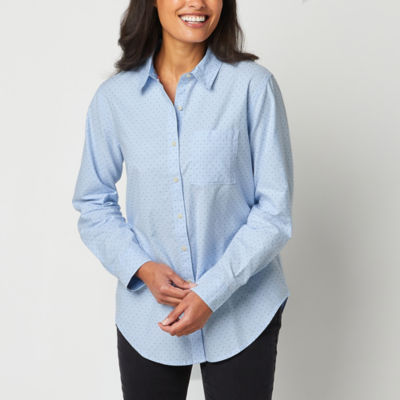 St. John's Bay Womens Long Sleeve Relaxed Fit Button-Down Shirt