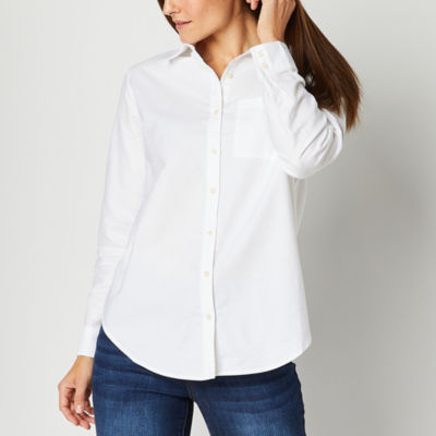 St. John's Bay Womens Long Sleeve Relaxed Fit Button-Down Shirt