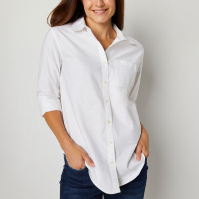 St. John's Bay Womens Long Sleeve Relaxed Fit Button-Down Shirt