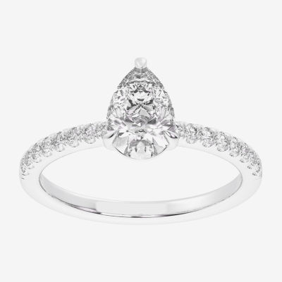 G-H / Si1-Si2) Womens 1 CT. T.W. Lab Grown White Diamond 10K Gold Pear Side Stone Engagement Ring