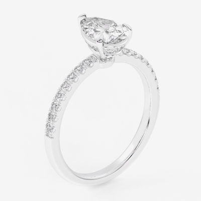 G-H / Si1-Si2) Womens 1 CT. T.W. Lab Grown White Diamond 10K Gold Pear Side Stone Engagement Ring