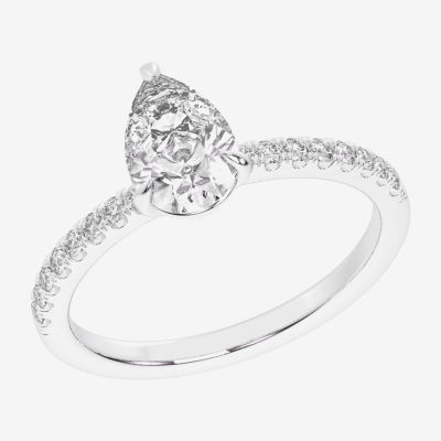 G-H / Si1-Si2) Womens 1 CT. T.W. Lab Grown White Diamond 10K Gold Pear Side Stone Engagement Ring