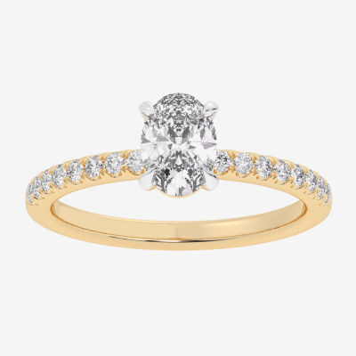 (G-H /  Si1-Si2) Womens 1 CT. T.W. Lab Grown White Diamond 10K Gold Oval Side Stone Engagement Ring