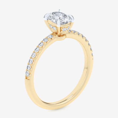 (G-H /  Si1-Si2) Womens 1 CT. T.W. Lab Grown White Diamond 10K Gold Oval Side Stone Engagement Ring