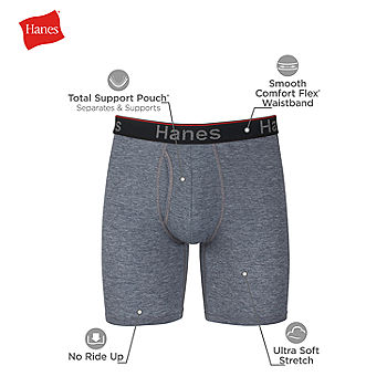 Hanes Ultimate Comfort Flex Fit Total Support Pouch Men's Long Leg Boxer Brief  Underwear, Black/Grey, 4-Pack