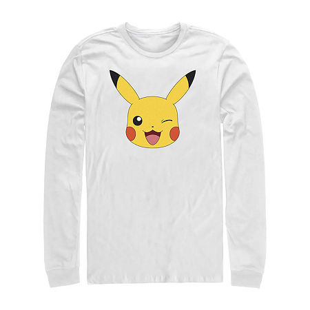 Mens Long Sleeve Pokemon Graphic T-Shirt, Small, White