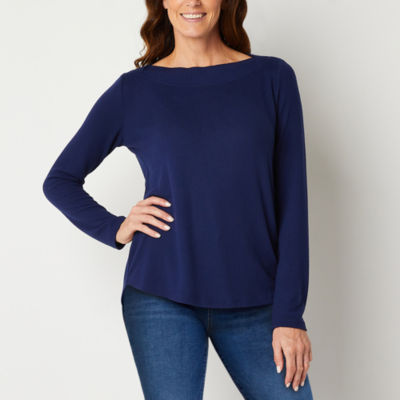 St. John's Bay Womens Boat Neck Long Sleeve T-Shirt