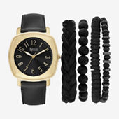 American Exchange Mens Black Leather 5-pc. Watch Boxed Set