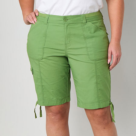 St. John's Bay Womens Mid Rise Bermuda Short-Plus, 28w, Green -  ST. JOHN`S BAY, 81907720687