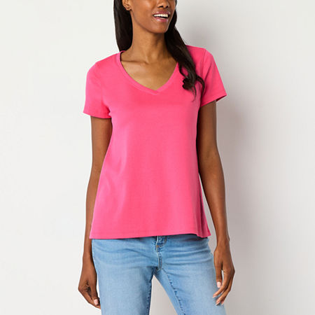 St. John's Bay Womens V Neck Short Sleeve Adaptive Easy-on + Easy-off T-Shirt, X-large, Red
