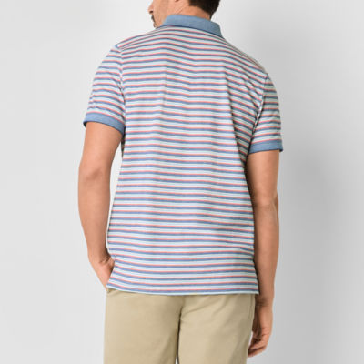 St. John's Bay Essential Striped Oxford Mens Classic Fit Short Sleeve Polo Shirt