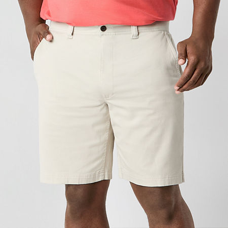 St. John's Bay Comfort Waist 10" & 11" Mens Big and Tall Stretch Fabric Chino Short, 42 Regular, Beige