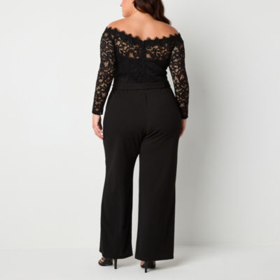 Premier Amour Off The Shoulder Womens Straight Neck Long Sleeve Plus Jumpsuit