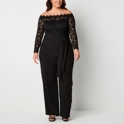 Premier Amour Off The Shoulder Womens Straight Neck Long Sleeve Plus Jumpsuit