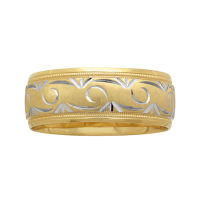 Mens 8mm Swirl-Pattern Wedding Band in 10K Two-Tone Gold