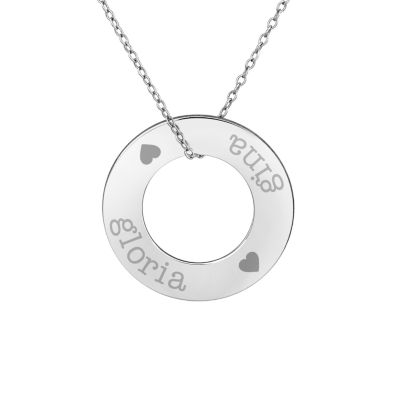Personalized Sterling Silver 26mm Circle Couple's Name Pendant Necklace