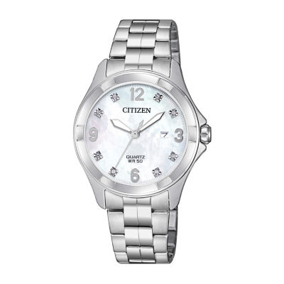 Citizen Quartz Assortment Womens Crystal Accent Silver Tone Stainless Steel Bracelet Watch Eu6080-58d