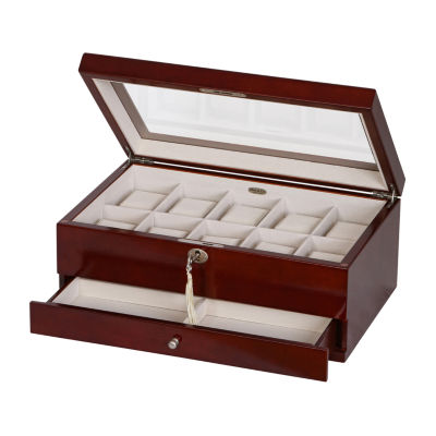 Mele and Co Christo Glass Top Walnut-Finish Watch Box