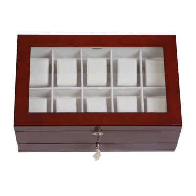 Mele and Co Christo Glass Top Walnut-Finish Watch Box