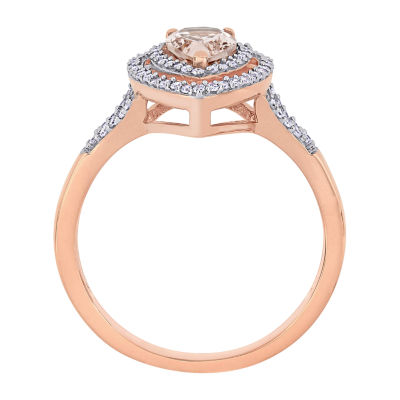 Womens 1/4 CT. T.W. Genuine Pink Morganite 14K Rose Gold Pear Halo Engagement Ring