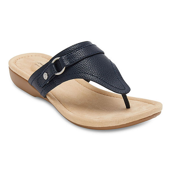 St. John's Bay Womens Zina Flat Sandals, Color: Navy - JCPenney