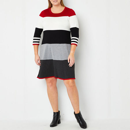  Jessica Howard Plus 3/4 Sleeve Midi Sweater Dress