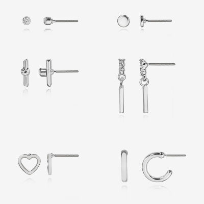 Bijoux Bar Delicates Silver Tone 6 Pair Glass Earring Set