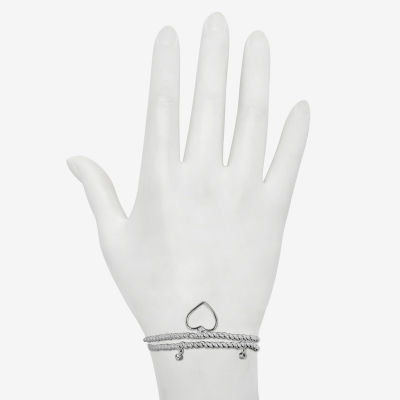 Bijoux Bar Delicates Silver Tone 2-pc. Glass Heart Bracelet Set