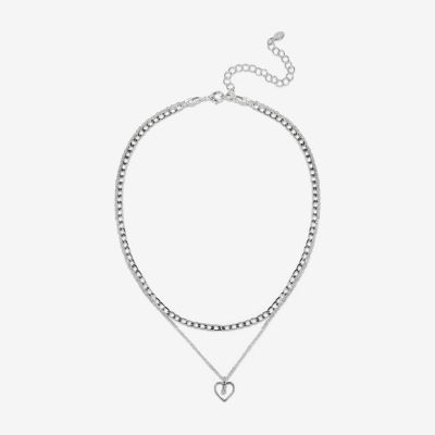Bijoux Bar Delicates Silver Tone Glass 16 Inch Link Heart Strand Necklace