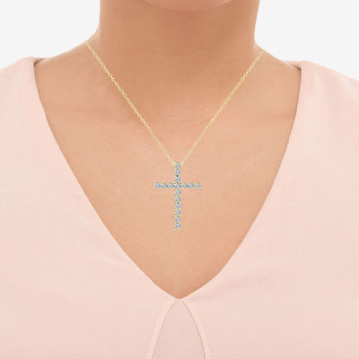 Womens 1/ CT. T.W. Mined White Diamond 10K Gold Cross Pendant Necklace