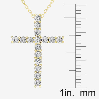 Womens 1/ CT. T.W. Mined White Diamond 10K Gold Cross Pendant Necklace