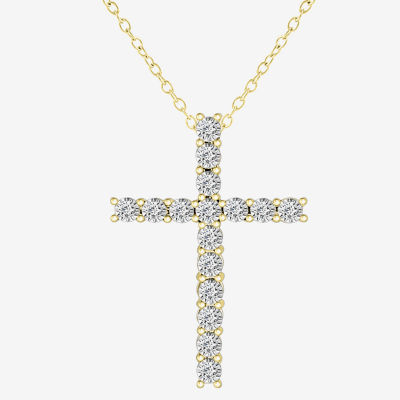 Womens 1/ CT. T.W. Mined White Diamond 10K Gold Cross Pendant Necklace