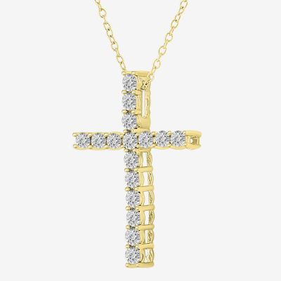 Womens 1/ CT. T.W. Mined White Diamond 10K Gold Cross Pendant Necklace