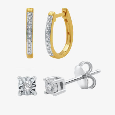 YES, PLEASE! 1/10 CT.T.W. Natural Diamond Hoop and Stud Earring Set in Gold Over Sterling Silver