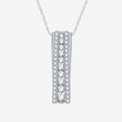 Linear Womens 1/2 CT. T.W. Lab Grown White Diamond Sterling Silver Pendant Necklace