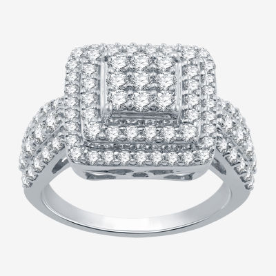 Womens / CT. T.W. Lab Grown White Diamond Sterling Silver Cushion Halo Side Stone Cocktail Ring