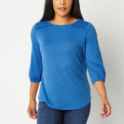 Liz Claiborne Womens Round Neck 3/4 Sleeve T-Shirt