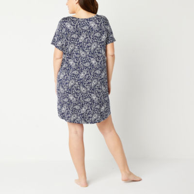 Liz Claiborne Cool and Calm Womens Plus Short Sleeve Round Neck Nightshirt