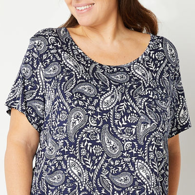 Liz Claiborne Cool and Calm Womens Plus Short Sleeve Round Neck Nightshirt
