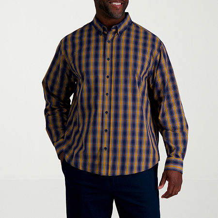 Big & Tall Haggar Men's Long Sleeve Casual Plaid Button Down Shirt, 4x-large, Yellow