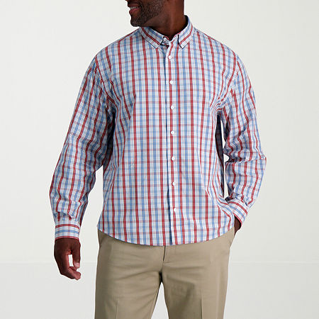 Big & Tall Haggar Men's Long Sleeve Casual Plaid Button Down Shirt, 4x-large, White