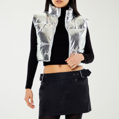 ◆DEINET◆ GLOSSY PADDING VEST IN SILVER KDCKD4WB211 Ornrjfll Women S Cropped Puffer Vest Winter Metallic Silver