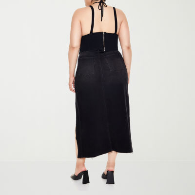 Forever 21 Womens Juniors Plus High Rise Long Denim Skirt