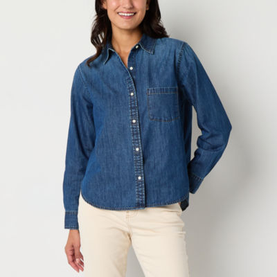 a.n.a Womens Long Sleeve Adaptive Regular Fit Easy-on + Easy-off Button-Down Shirt