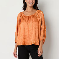 Laurel Grey Womens Square Neck 3/4 Sleeve Blouse, Medium, Brown