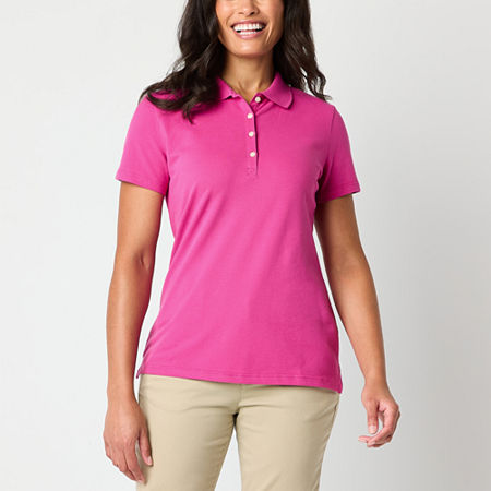 St. John's Bay Womens Short Sleeve Polo Shirt, Large, Pink